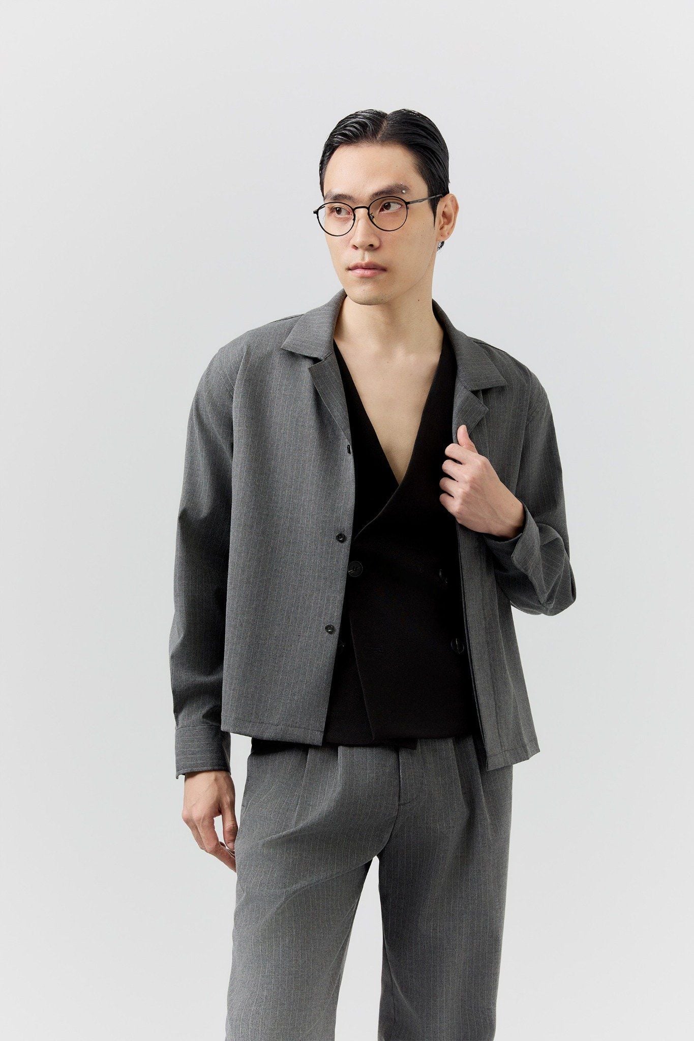  Áo Sơ Mi Boxy Cuban Tay Dài Pinstripe 