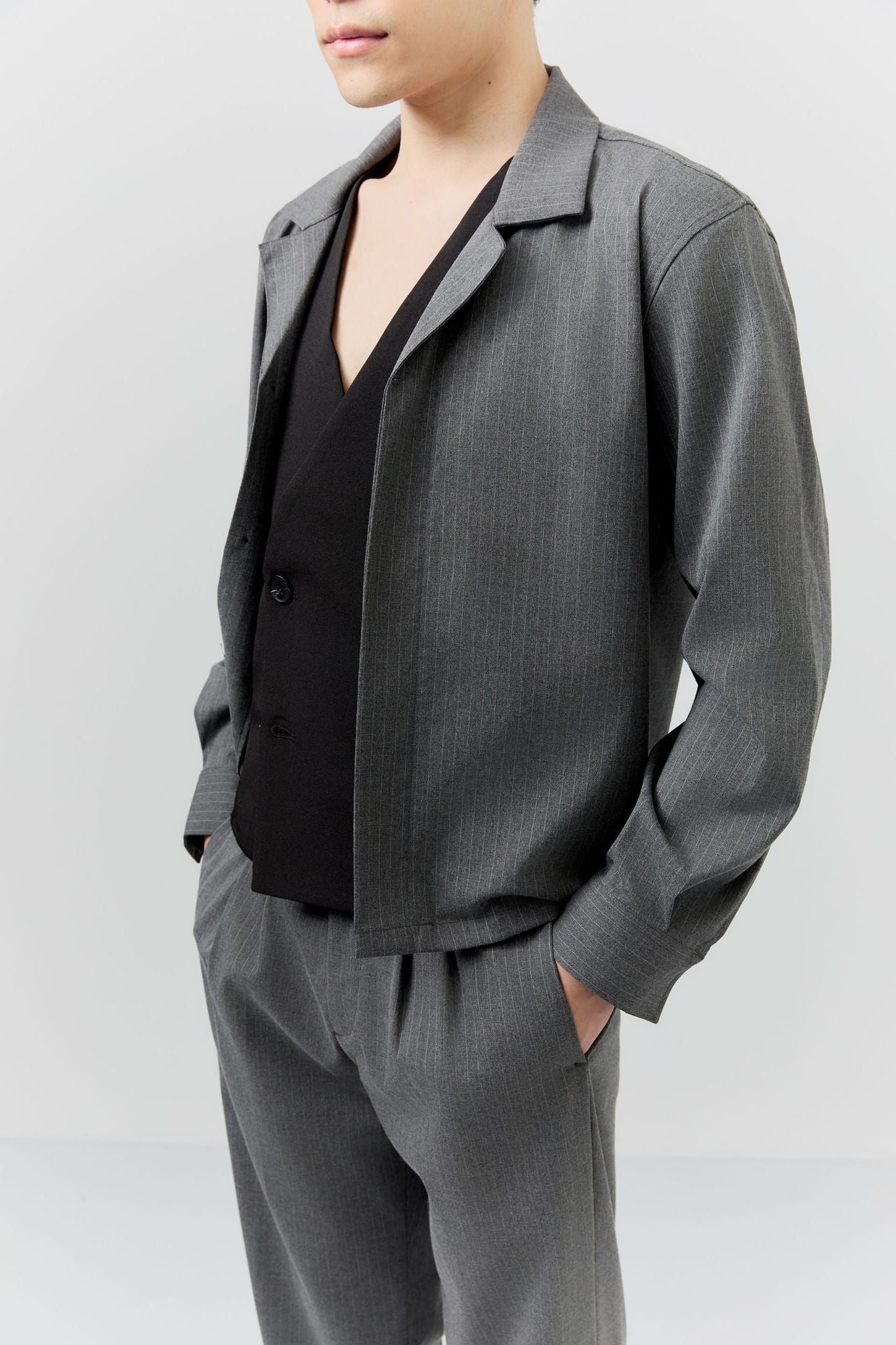 Áo Sơ Mi Boxy Cuban Tay Dài Pinstripe