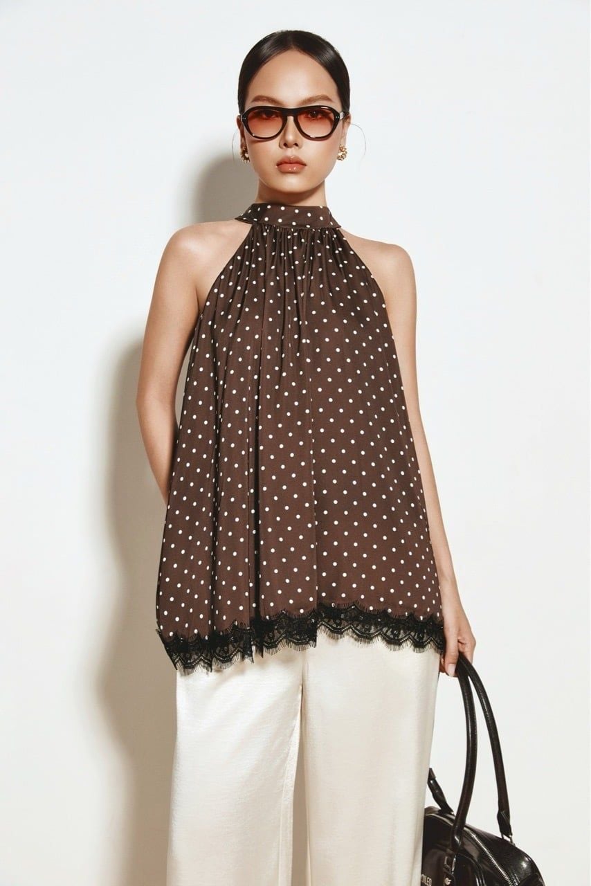 Áo Yếm Chấm Bi Phối Ren Polka Dot Top