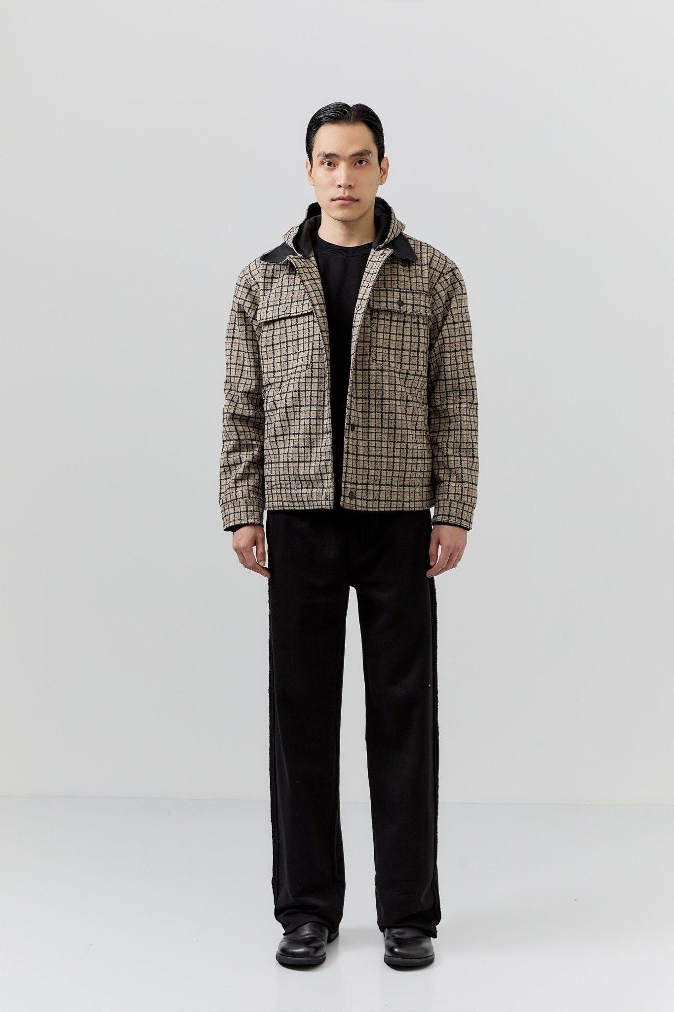  Áo Khoác Relaxed Beige Minichecked Hood 