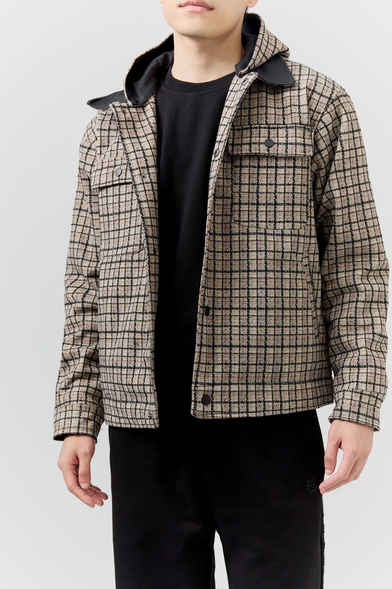 Áo Khoác Relaxed Beige Minichecked Hood