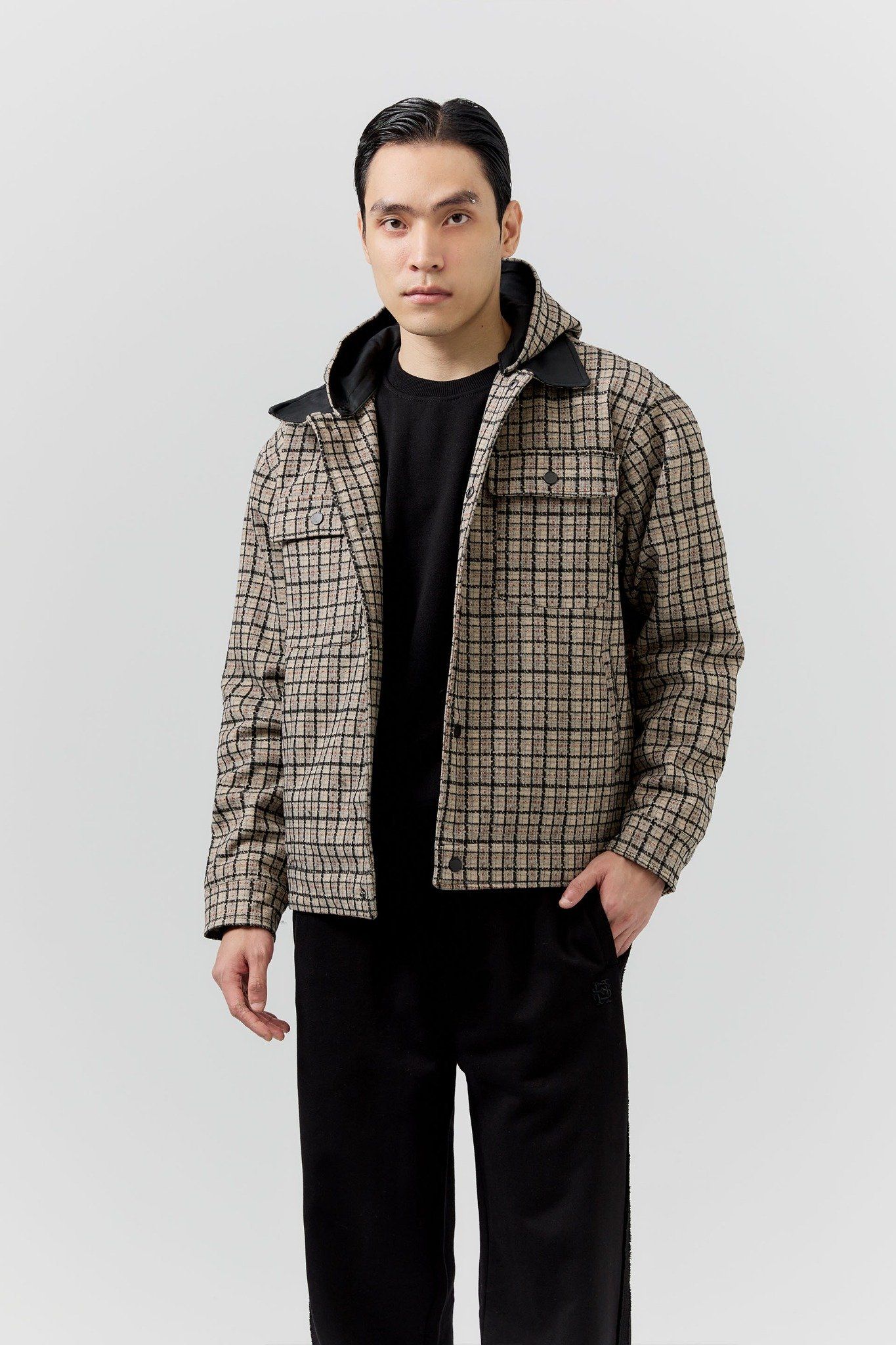 Áo Khoác Relaxed Beige Minichecked Hood