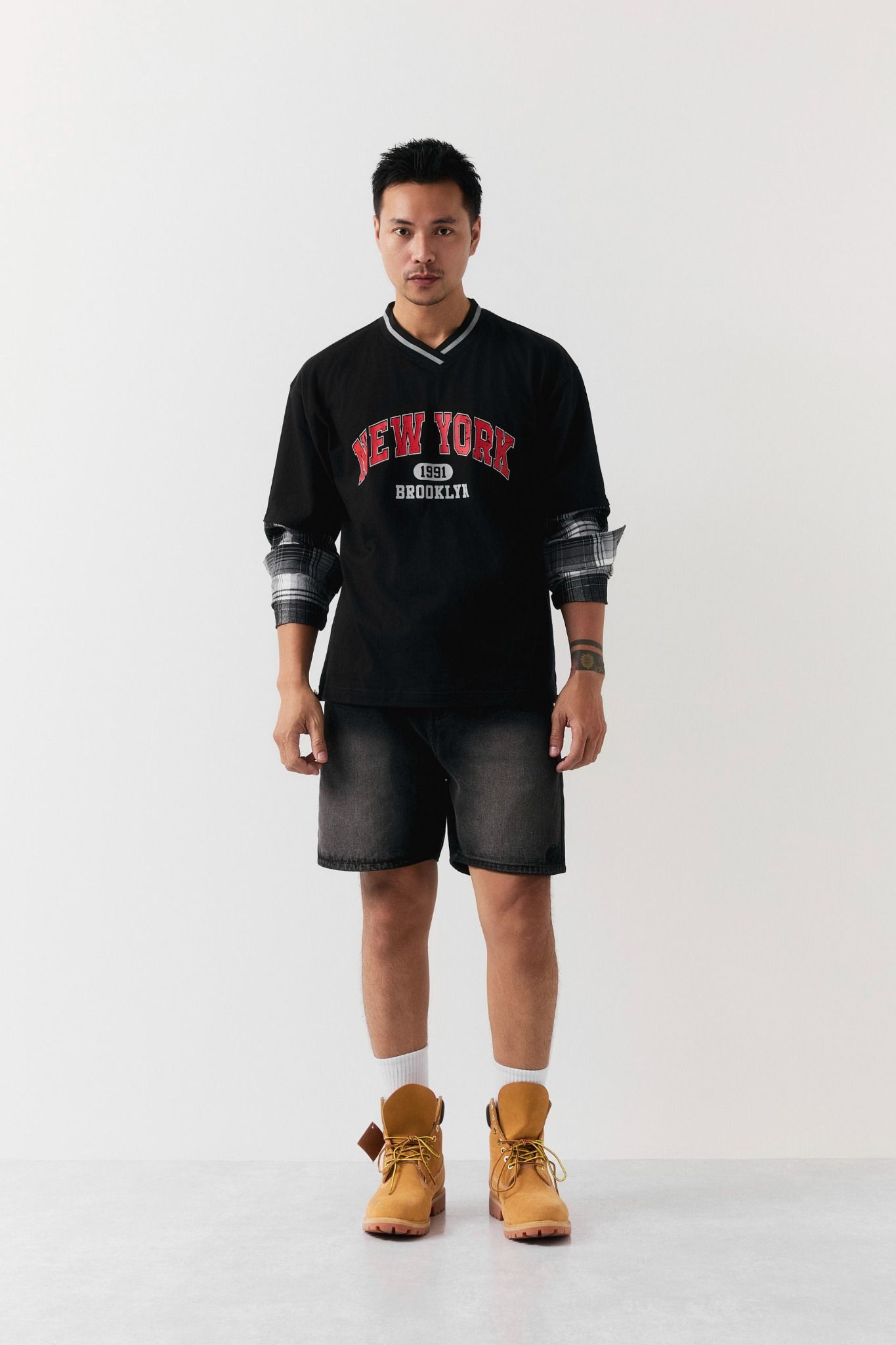  Áo Thun The Checked Sleeves Mix 