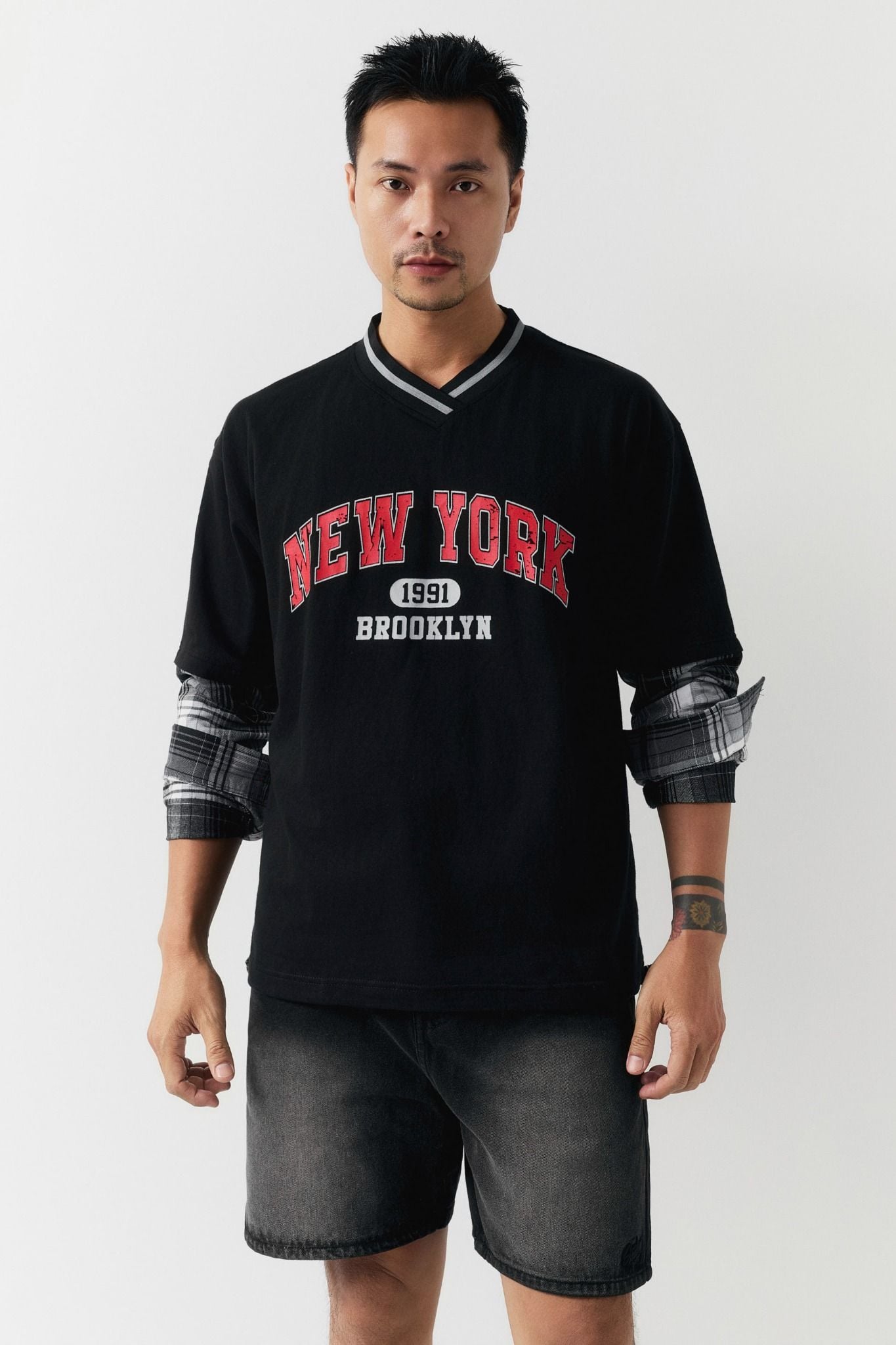  Áo Thun The Checked Sleeves Mix 