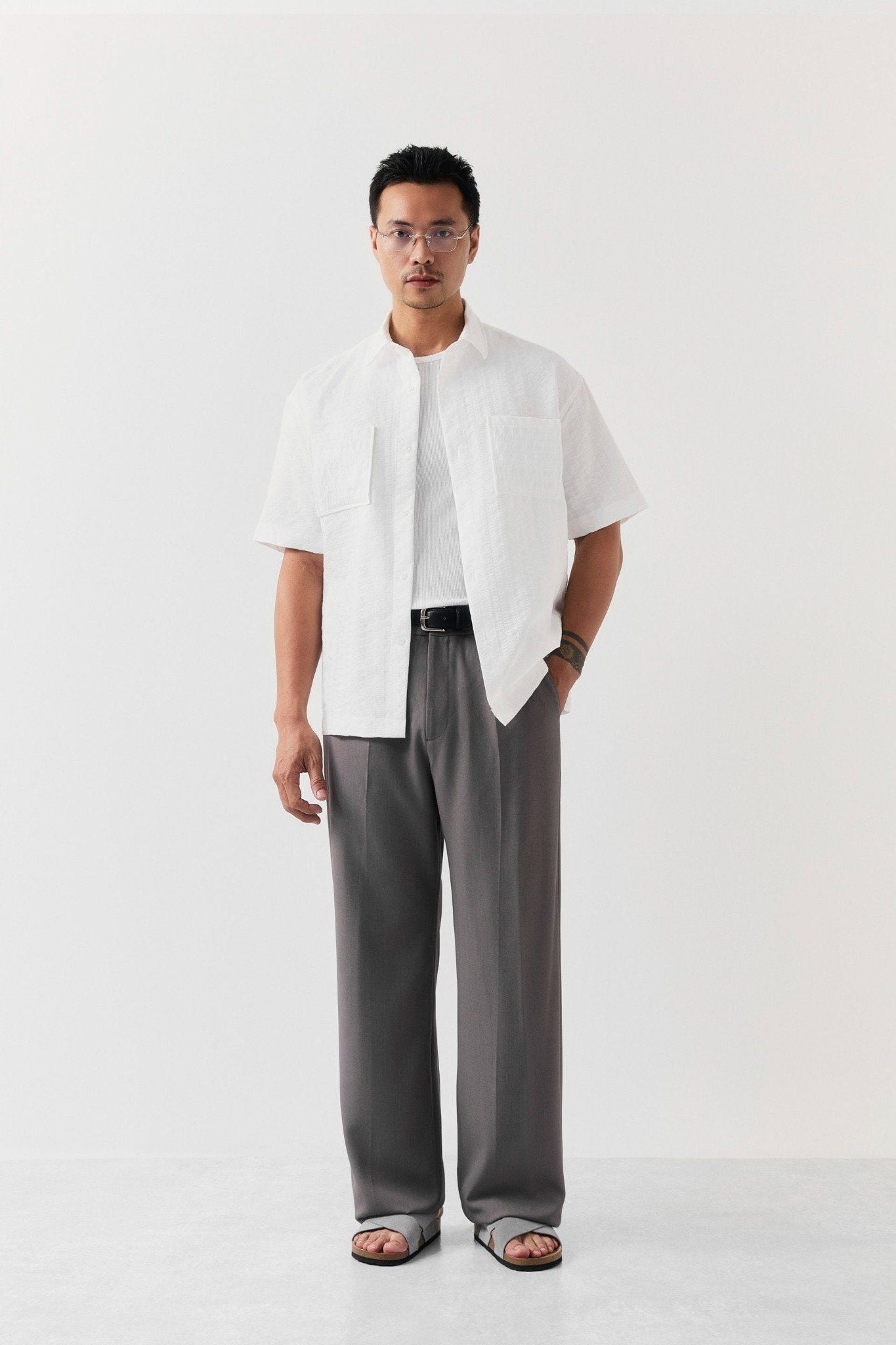 Áo Sơ Mi Boxy Đắp Túi Cotton Blend