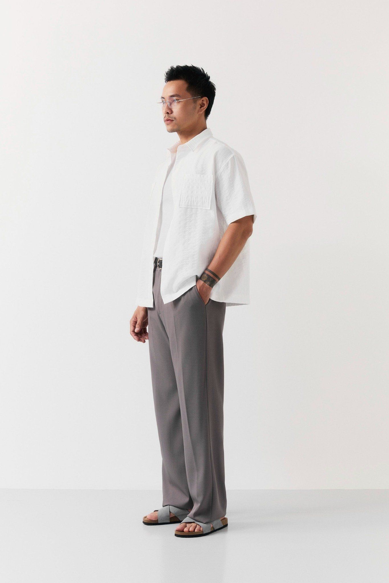 Áo Sơ Mi Boxy Đắp Túi Cotton Blend