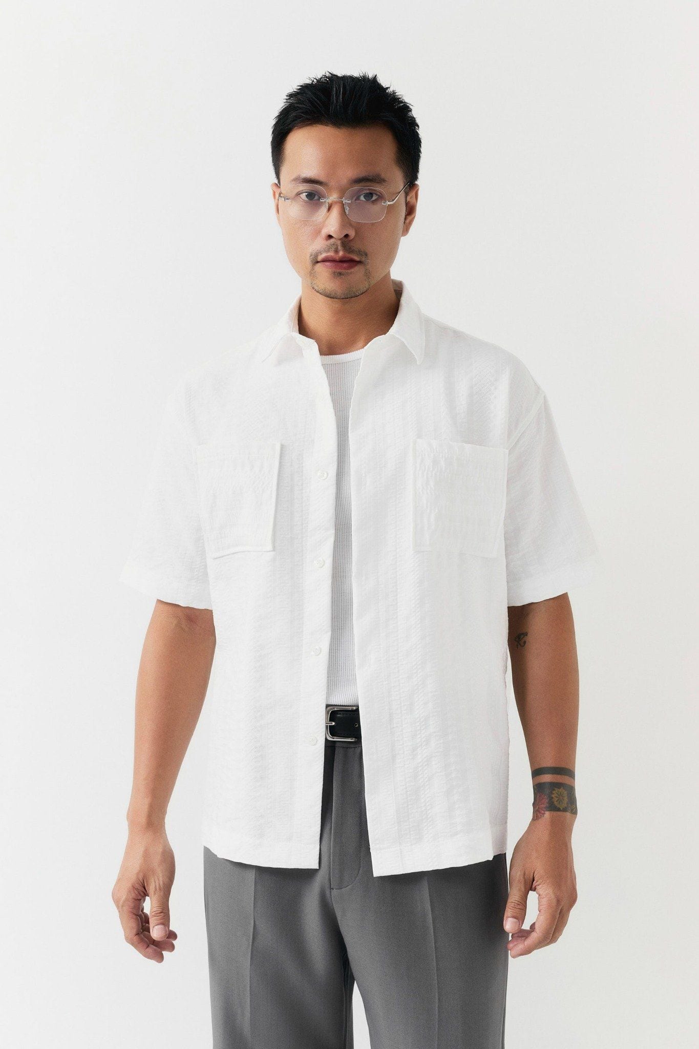 Áo Sơ Mi Boxy Đắp Túi Cotton Blend