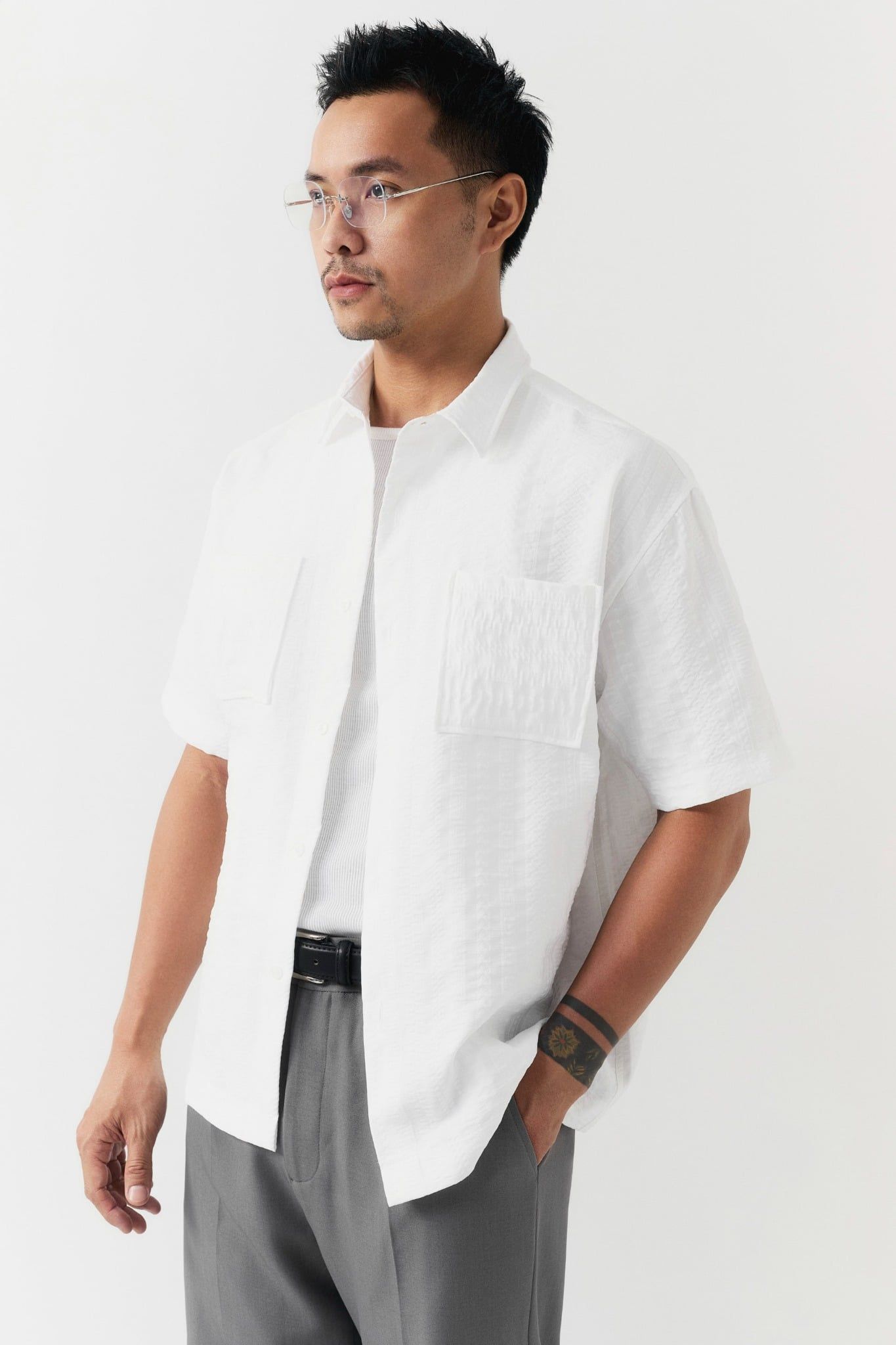 Áo Sơ Mi Boxy Đắp Túi Cotton Blend