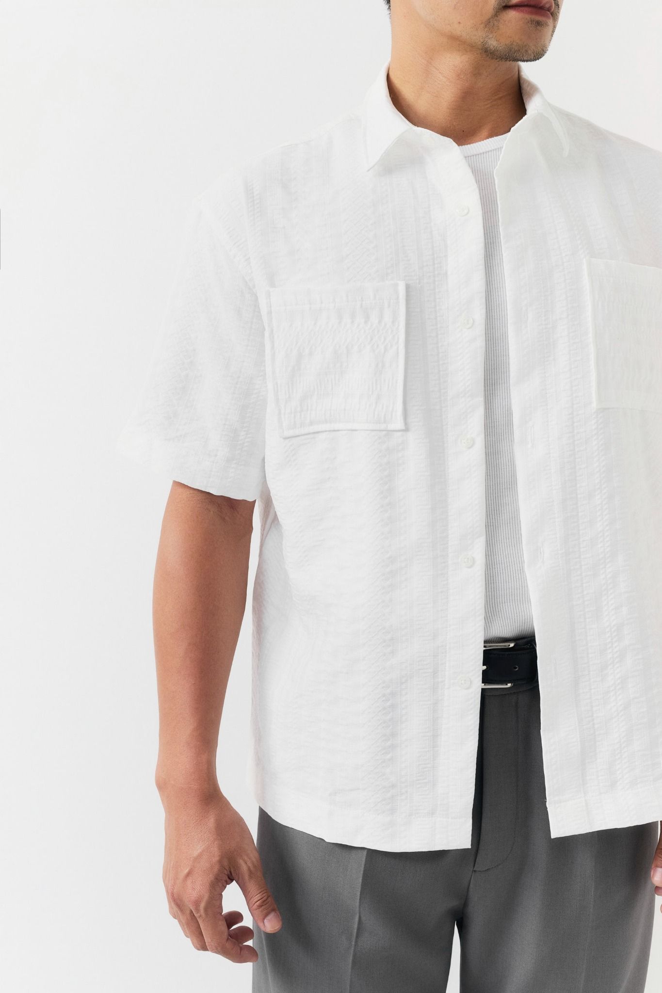 Áo Sơ Mi Boxy Đắp Túi Cotton Blend