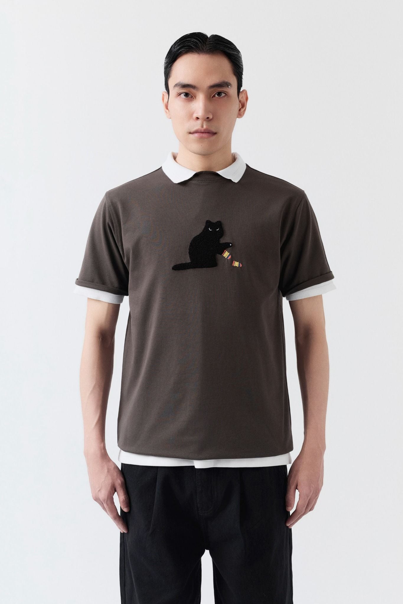  Áo Thun Regular Cool Fab Black Playful Cat 