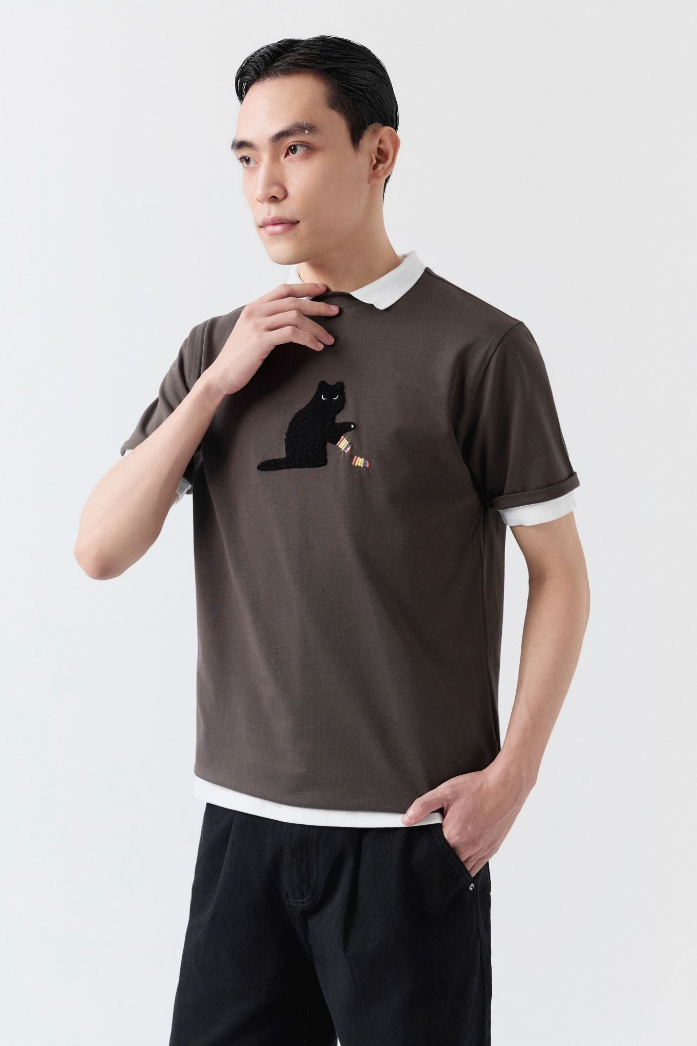 Áo Thun Regular Cool Fab Black Playful Cat