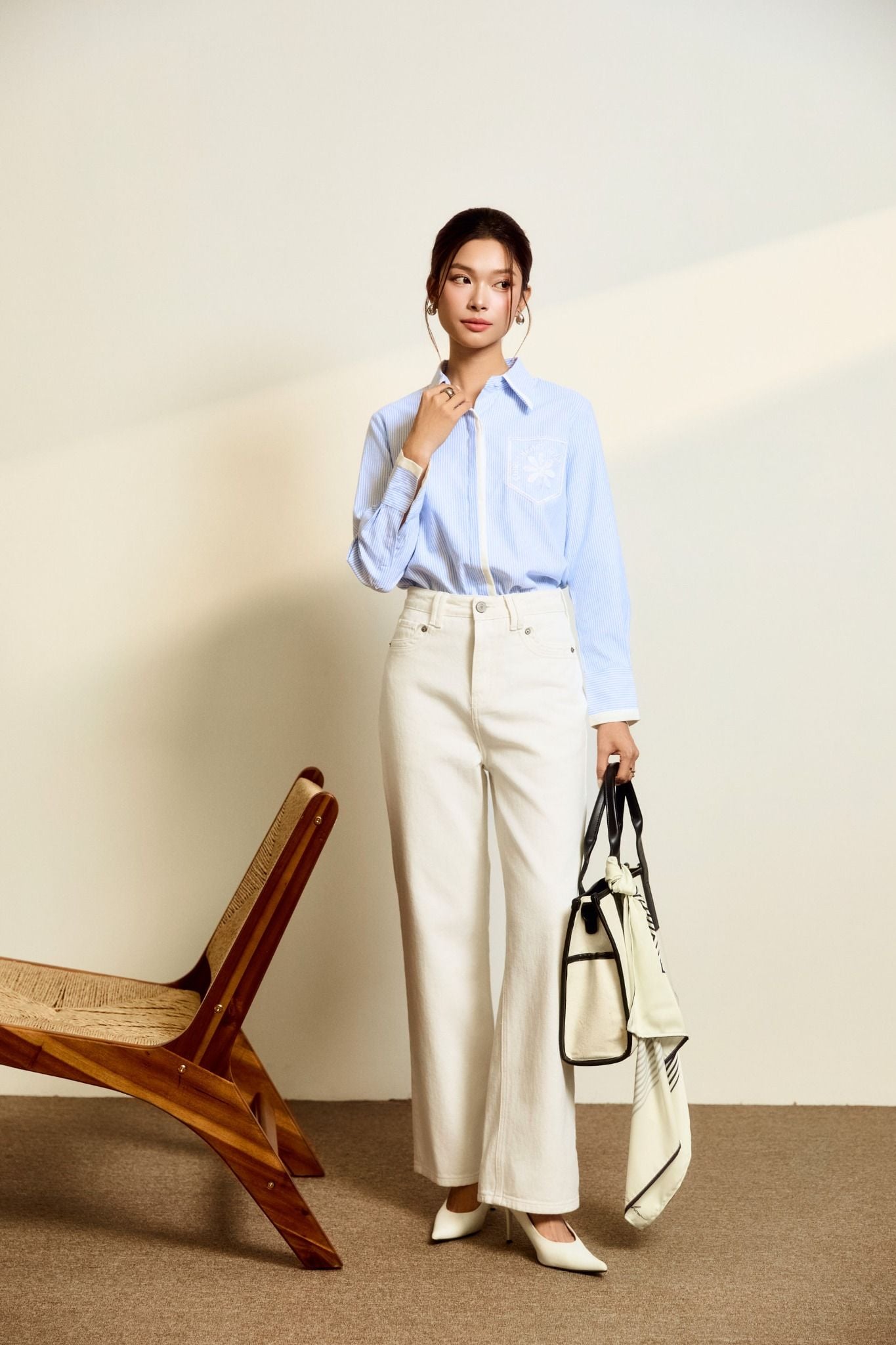 Quần Jean Straight White Basic