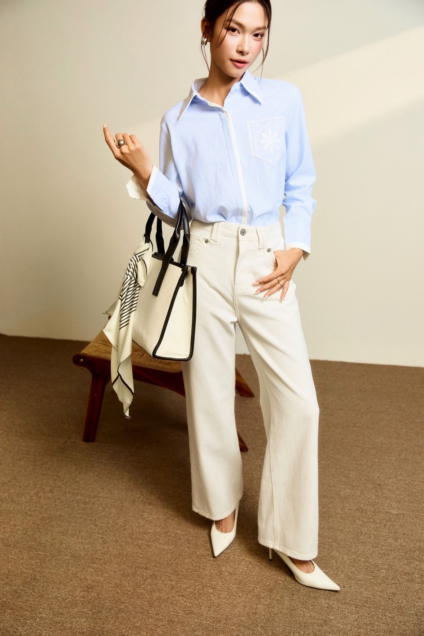 Áo Sơ Mi Stripes White Pocket