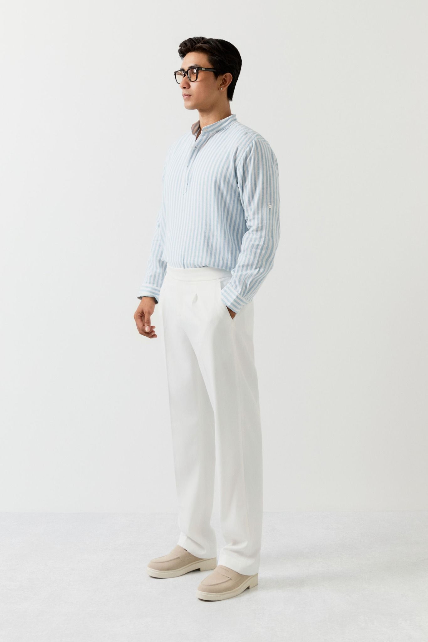 Áo Sơ Mi Relaxed Cổ Trụ Linen