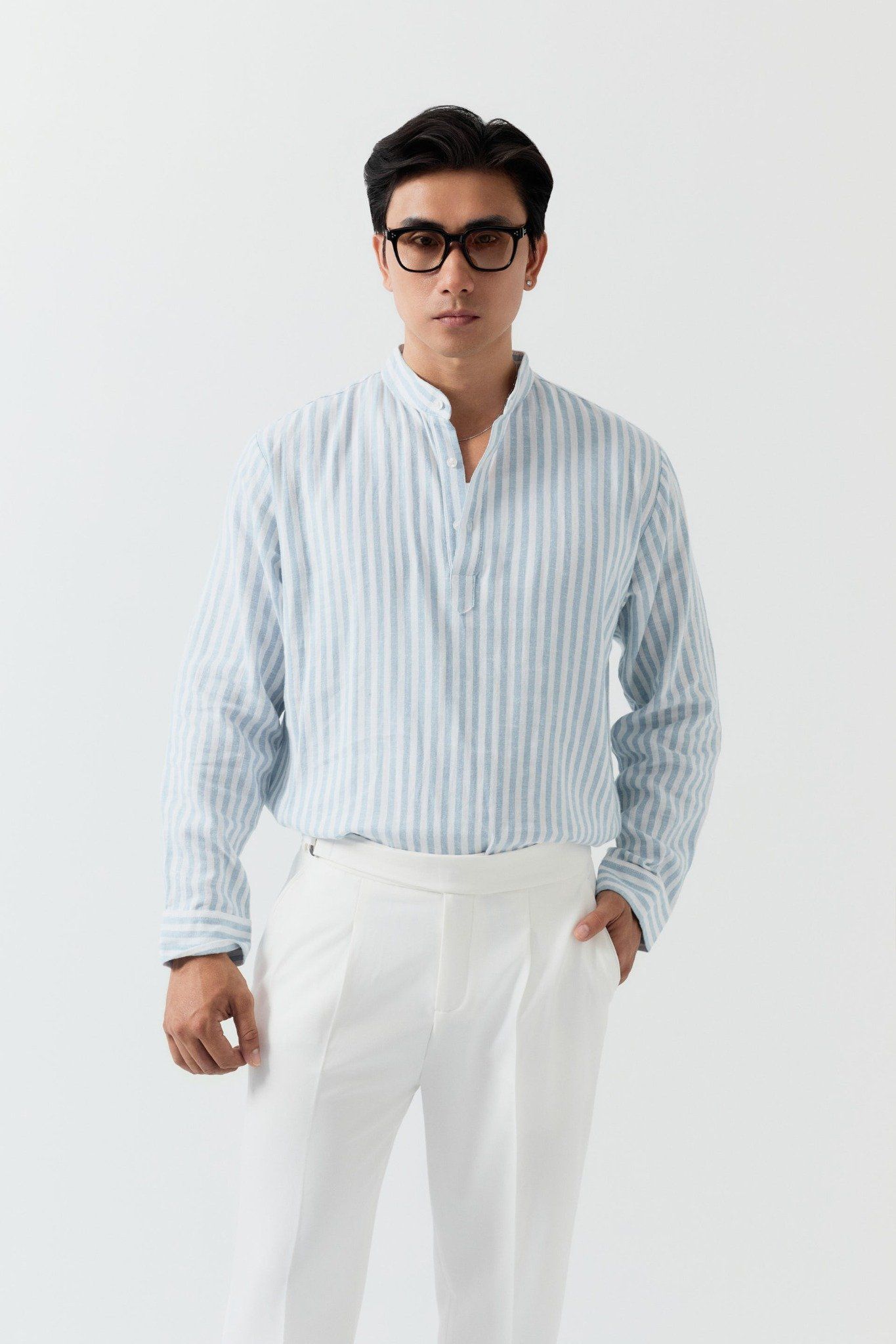 Áo Sơ Mi Relaxed Cổ Trụ Linen