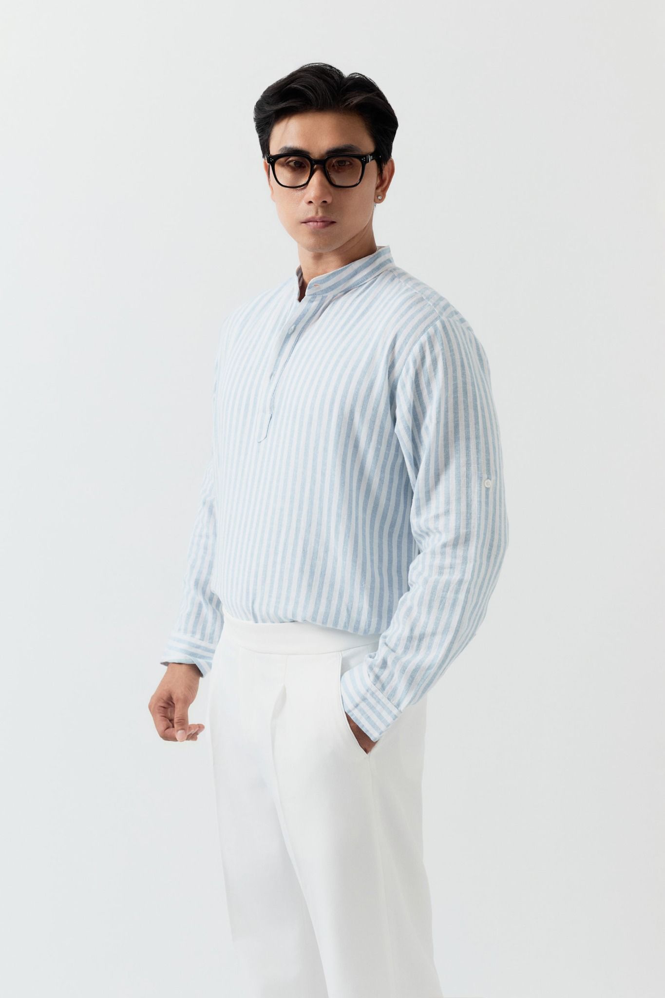 Áo Sơ Mi Relaxed Cổ Trụ Linen