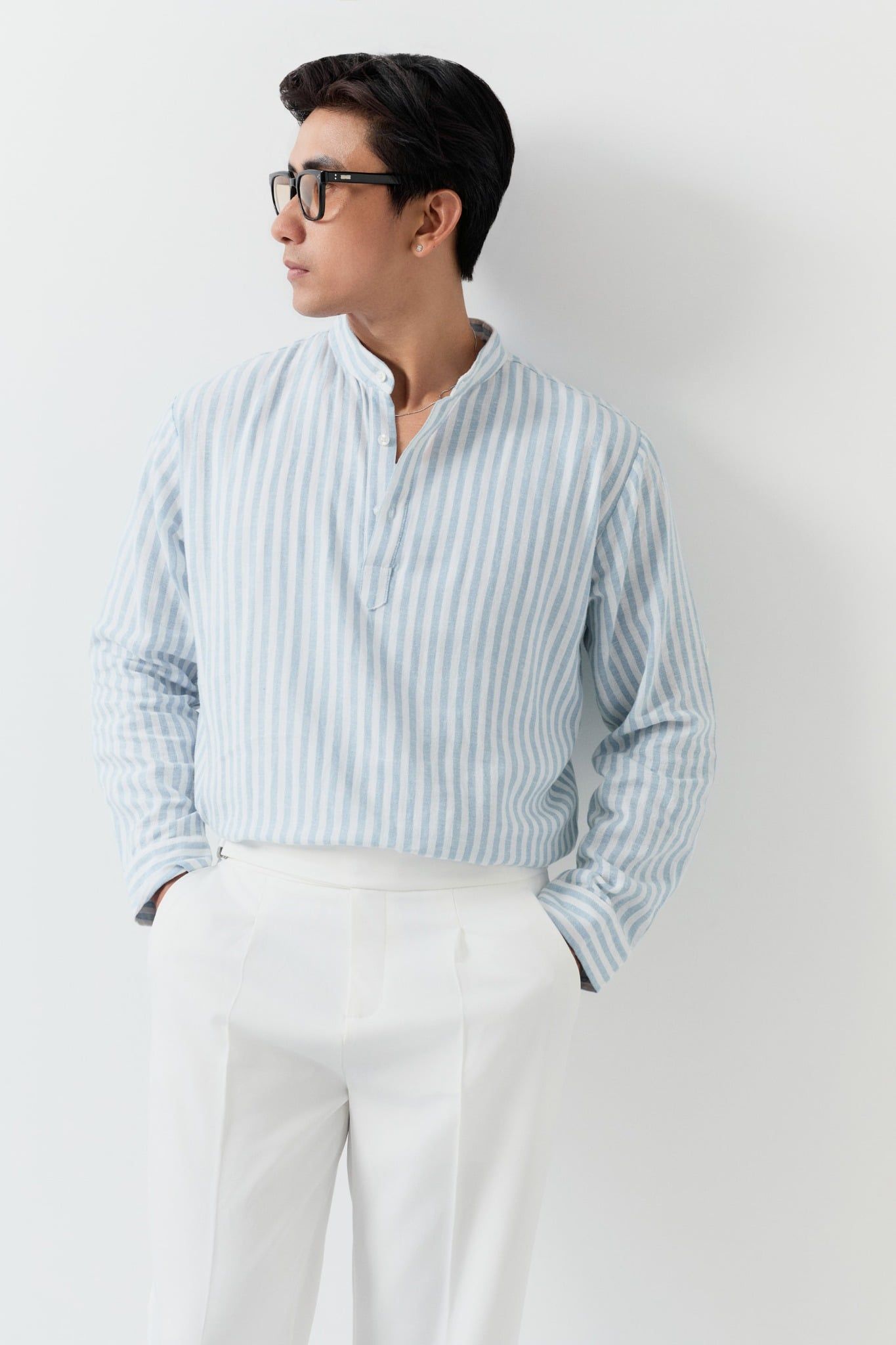 Áo Sơ Mi Relaxed Cổ Trụ Linen