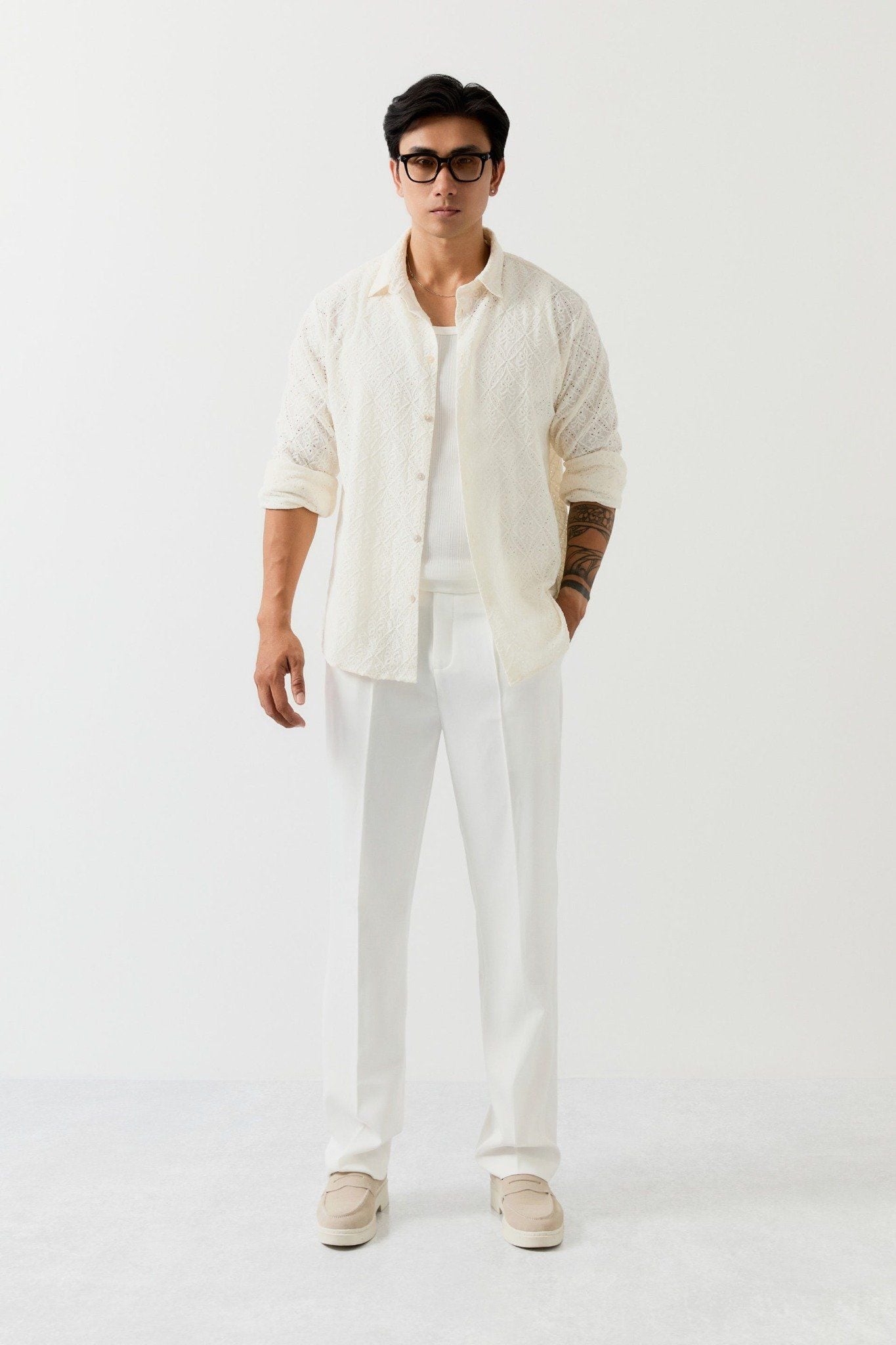 Áo Sơ Mi Relaxed Hoạ Tiết Dệt Blend