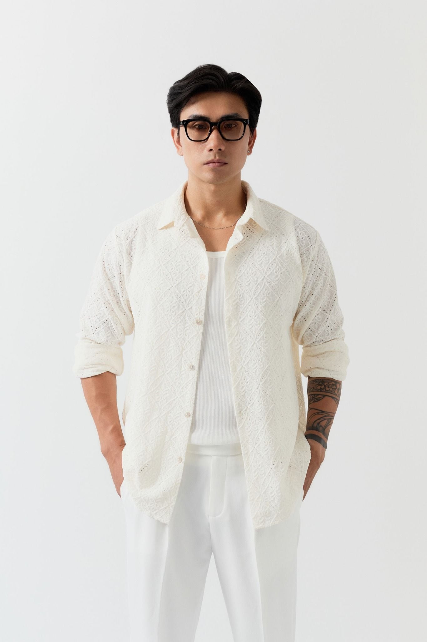 Áo Sơ Mi Relaxed Hoạ Tiết Dệt Blend