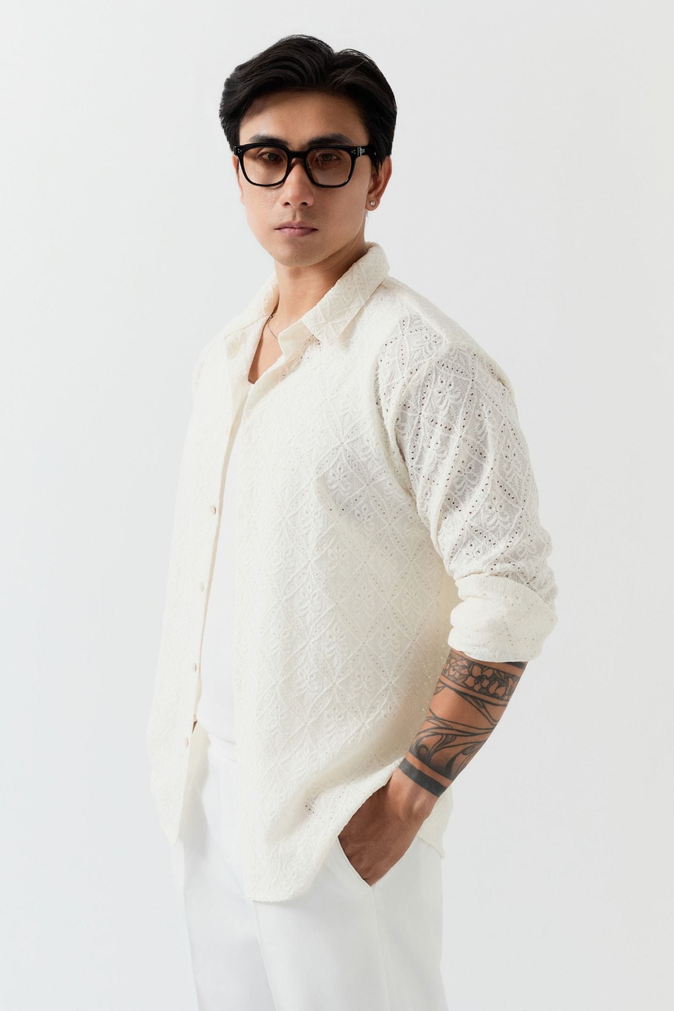 Áo Sơ Mi Relaxed Hoạ Tiết Dệt Blend