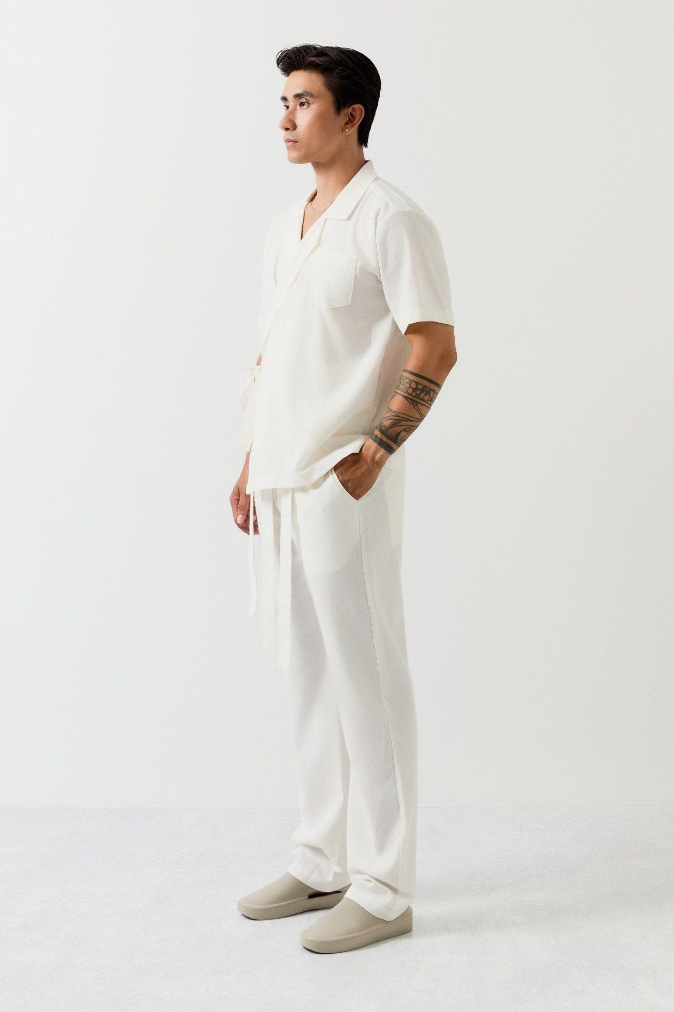 Set Wrap Shirt Long Pant Linen Relaxed