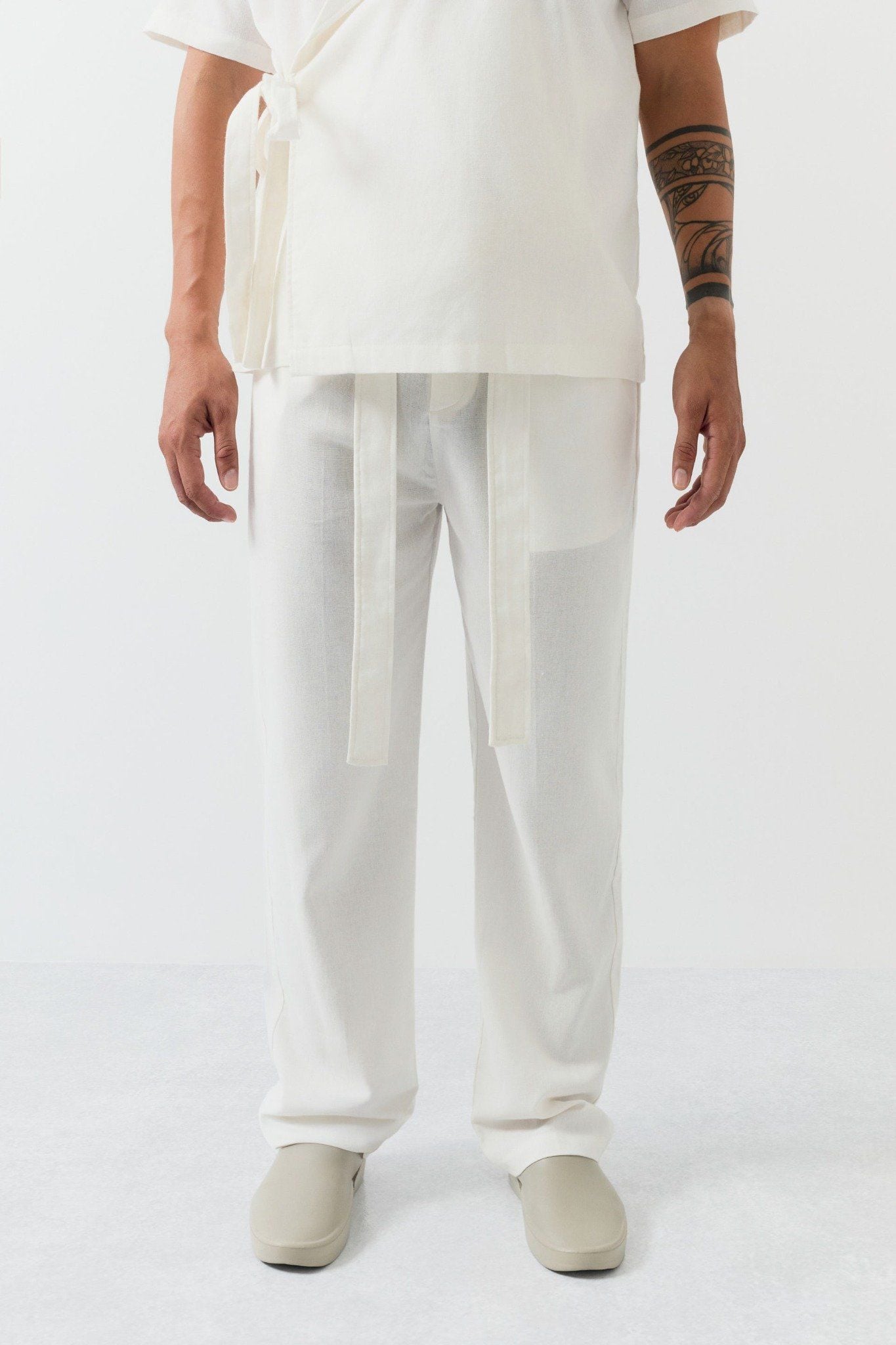 Set Wrap Shirt Long Pant Linen Relaxed