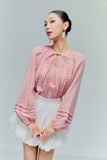 Áo Puff Sleeves Tassel Tie Ruffle