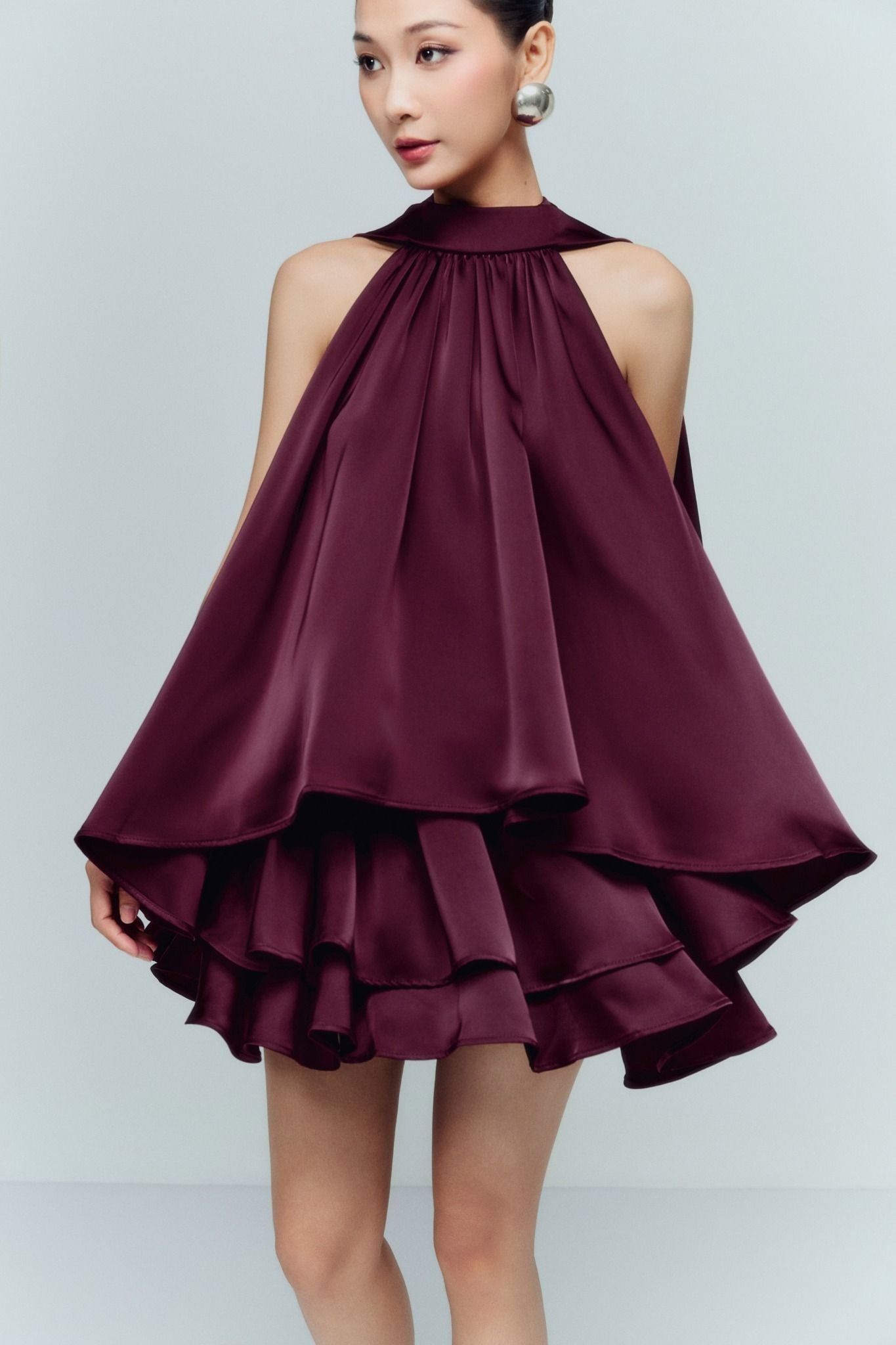 Áo Silk Halter Tiered Mini