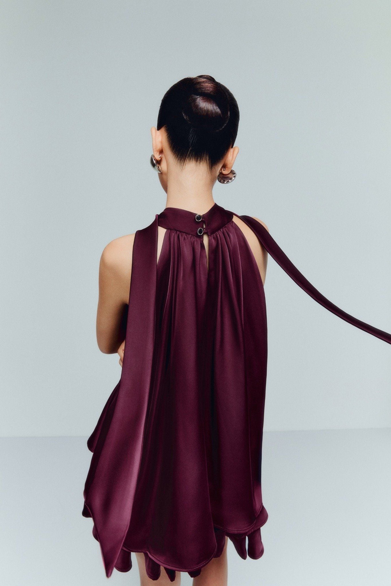 Áo Silk Halter Tiered Mini