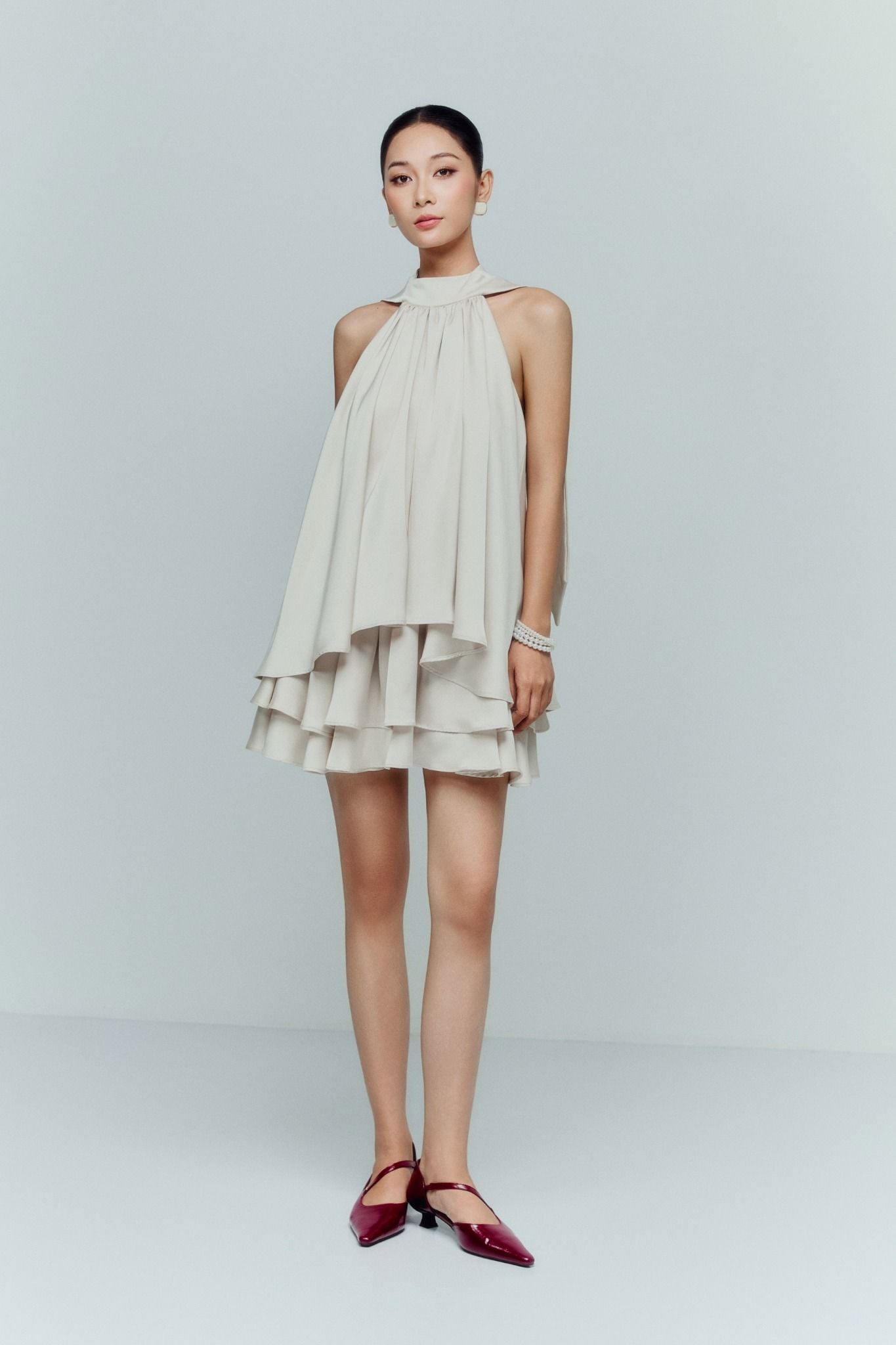  Áo Silk Halter Tiered Mini 