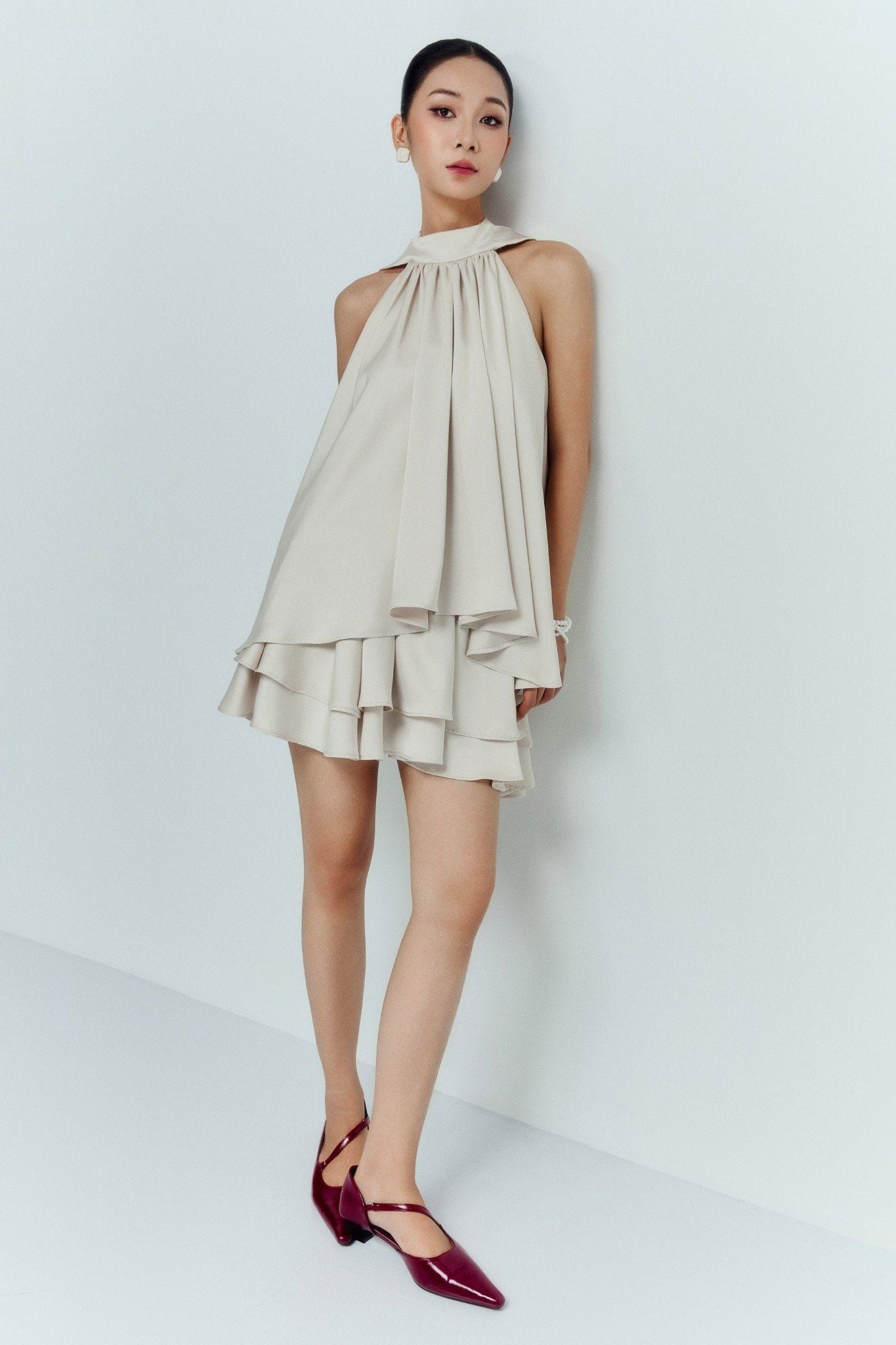 Áo Silk Halter Tiered Mini