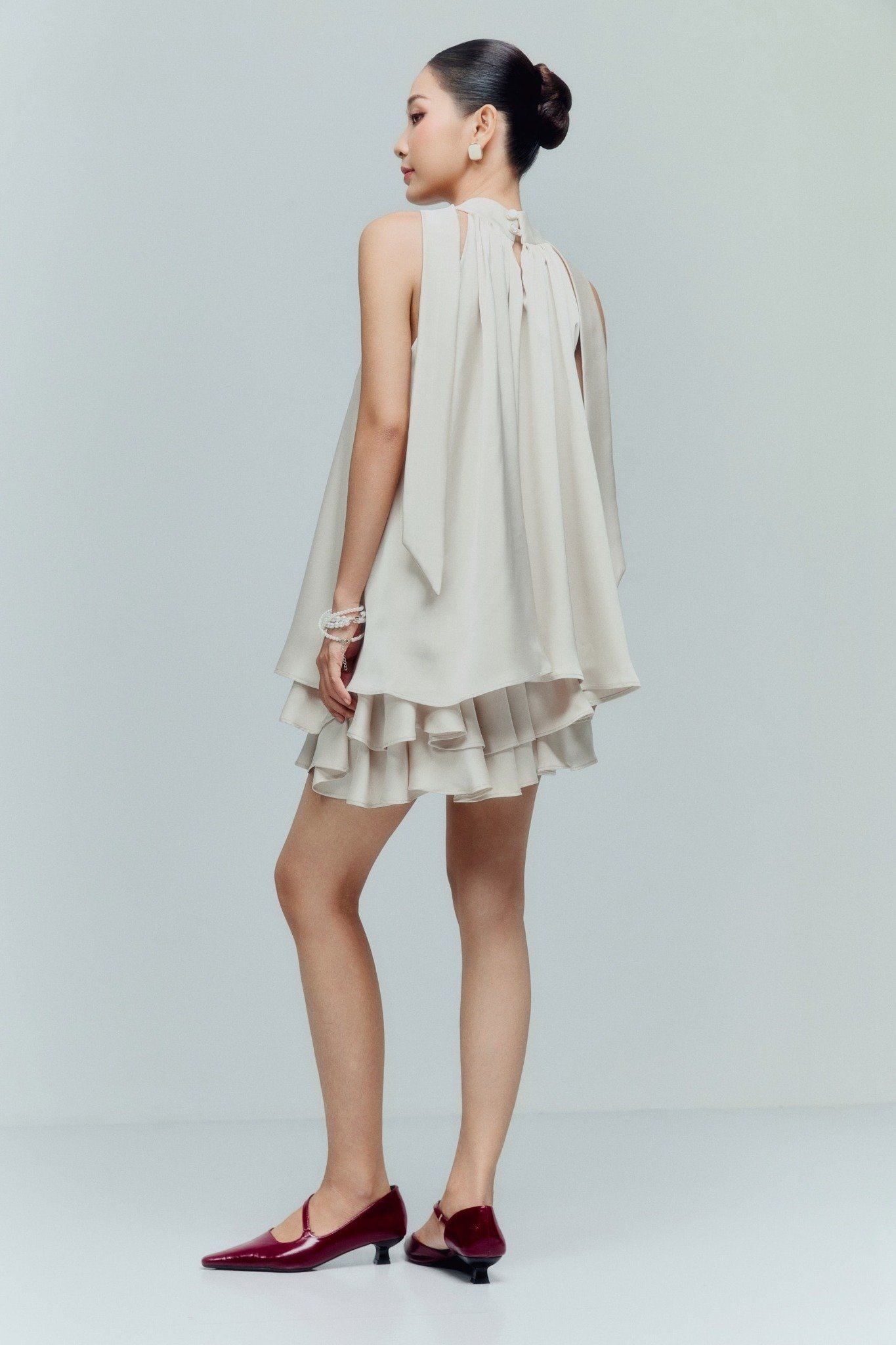 Áo Silk Halter Tiered Mini