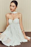 Đầm Ngắn Ivory Strapless Ruffle