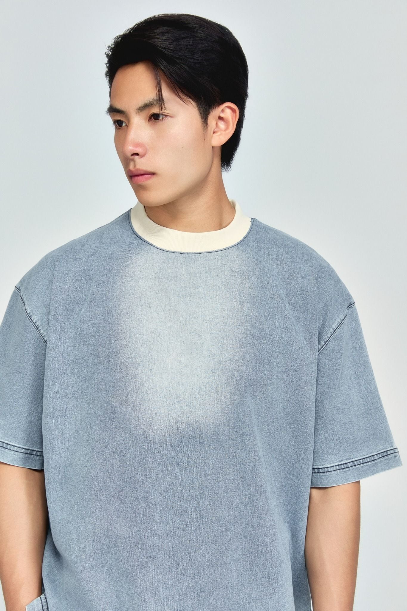 Áo Thun Boxy Denim Bleach Wash