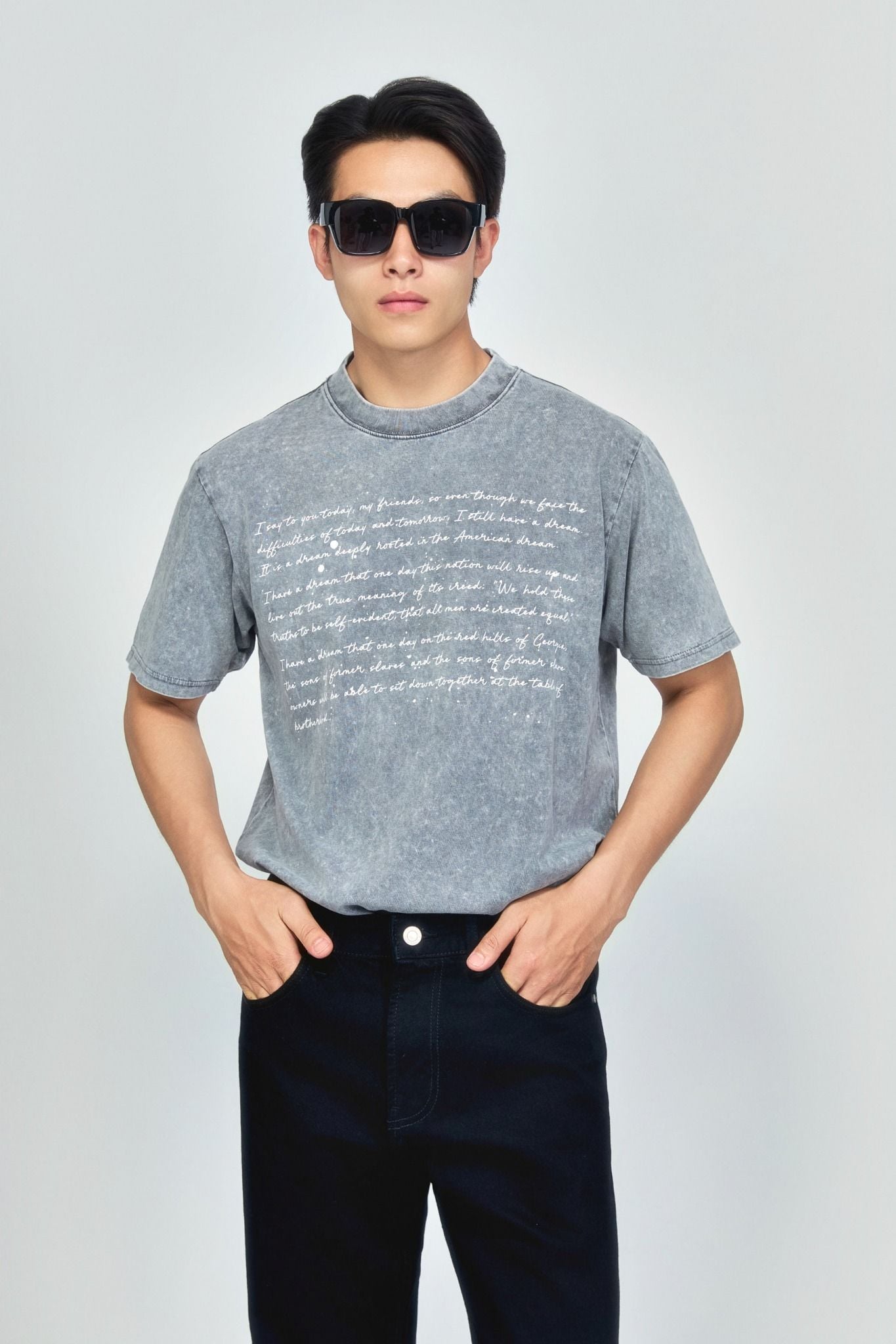  Áo Thun Wash Handwriting Letter 