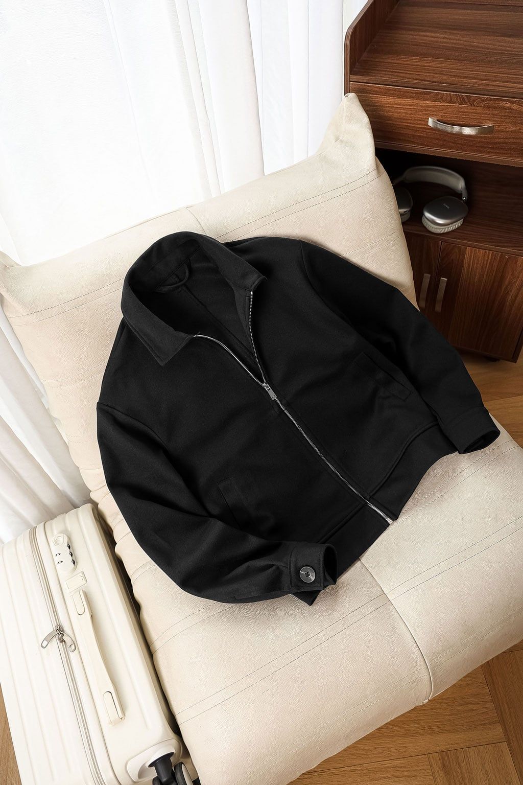 Áo Khoác Dạ Relaxed Zipper Basic