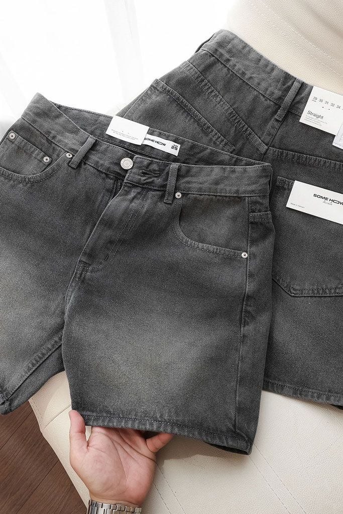 Quần Short Straight Jean Distress Casual Gray V1