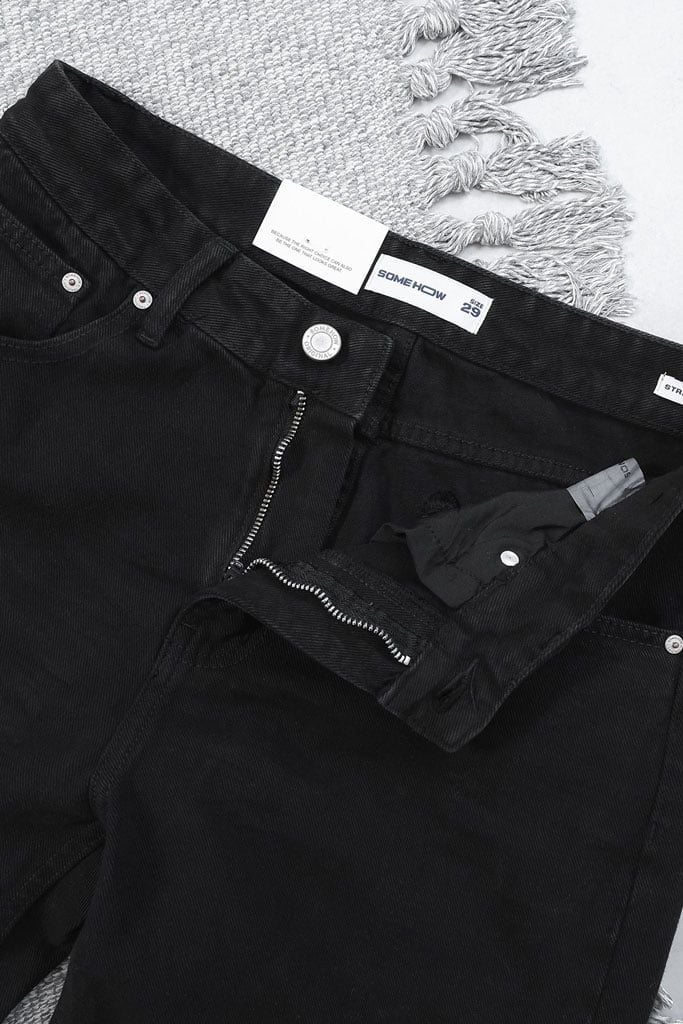 Quần Jean Straight Dập 3D Whiskers Smoke Black