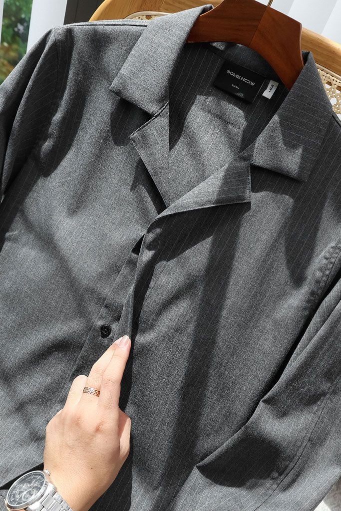 Áo Sơ Mi Boxy Cuban Tay Dài Pinstripe