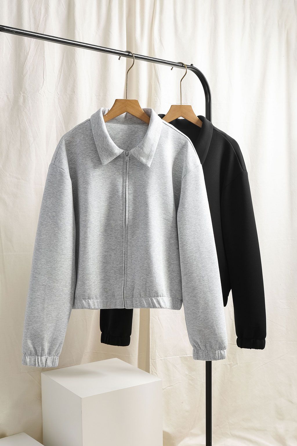  Áo Khoác Boxy Nỉ Black Gray 