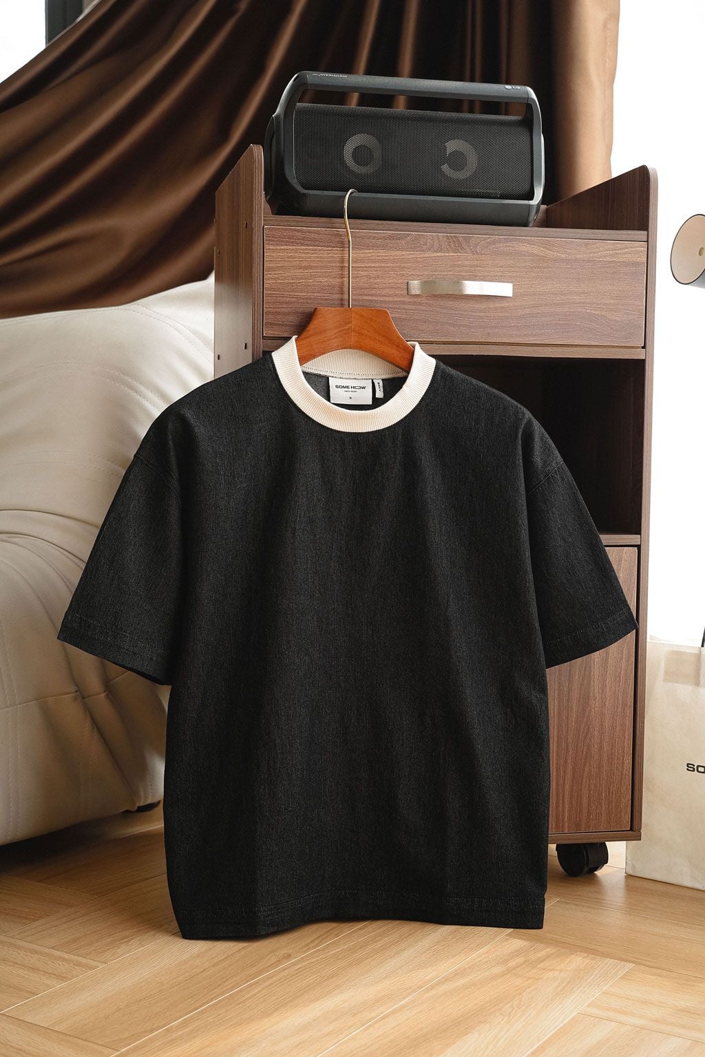 Áo Thun Boxy Denim Wash Enzyme Phối Bo