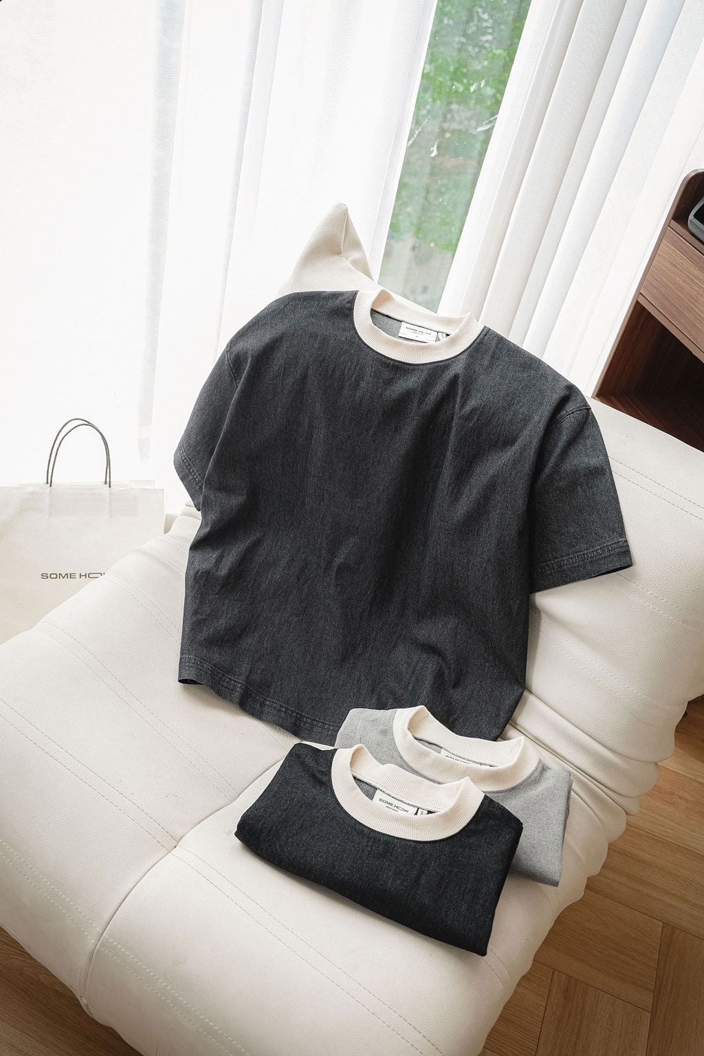 Áo Thun Boxy Denim Wash Enzyme Phối Bo