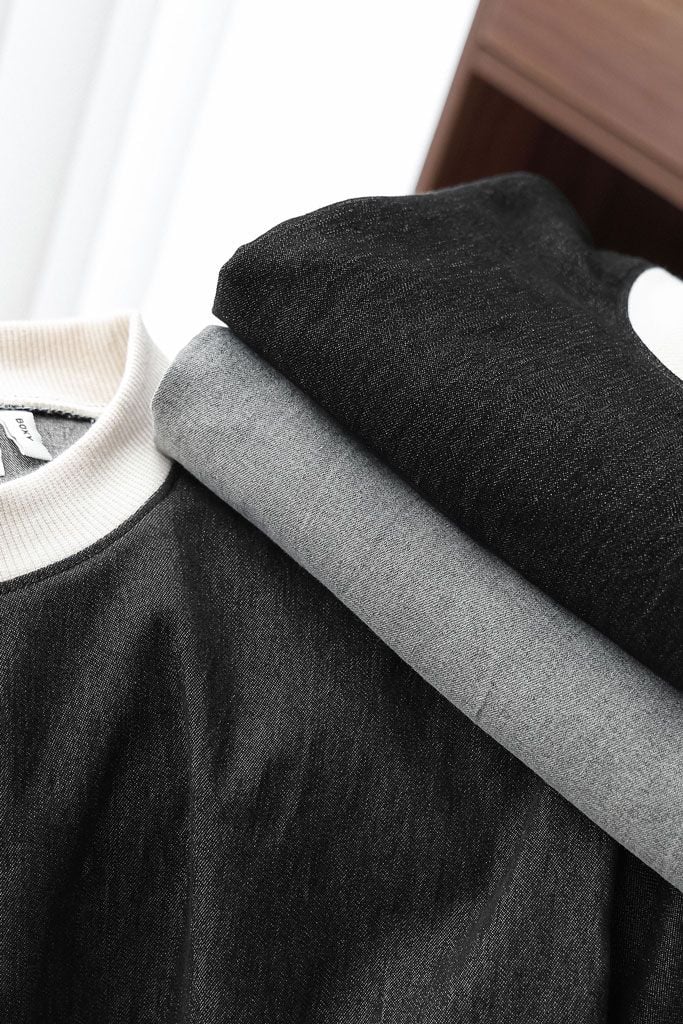 Áo Thun Boxy Denim Wash Enzyme Phối Bo