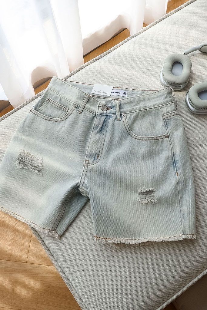 Quần Short Straight Jean Distress Bright Wash V1