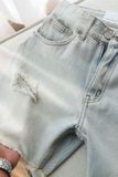 Quần Short Straight Jean Distress Bright Wash V1