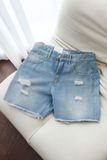 Quần Short Straight Jean Distress Blue Wash V1