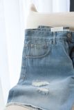 Quần Short Straight Jean Distress Blue Wash V1