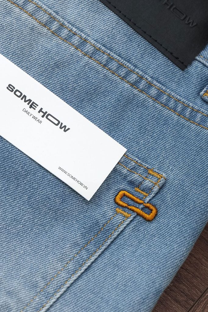 Quần Short Straight Jean Distress Blue Wash V1