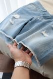 Quần Short Straight Jean Distress Blue Wash V1