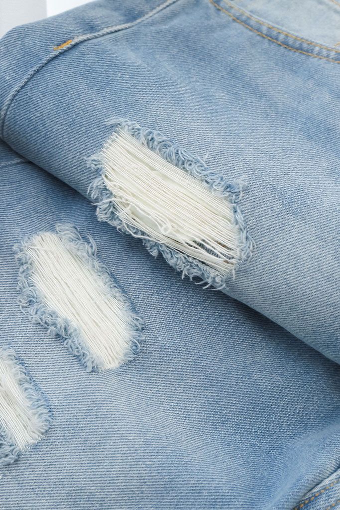 Quần Short Straight Jean Distress Blue Wash V1